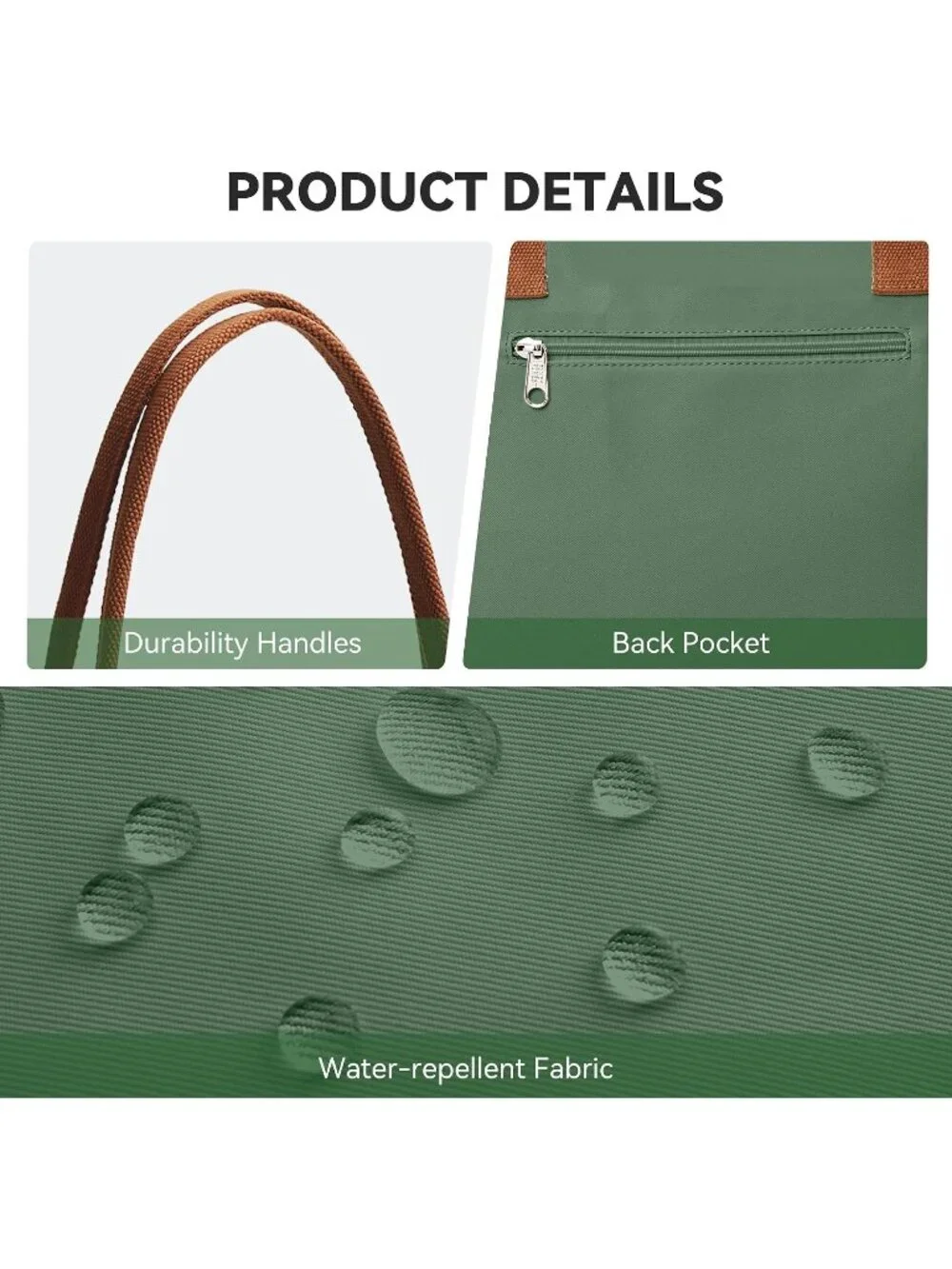 👜Women's Green Nylon Tote Bag Large Capacity Shoulder Hobo Handbag With Zipper